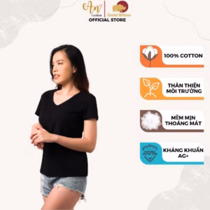 Áo Thun Nữ Cổ Tim Đen 100% Cotton Cao Cấp - Gold Rhino