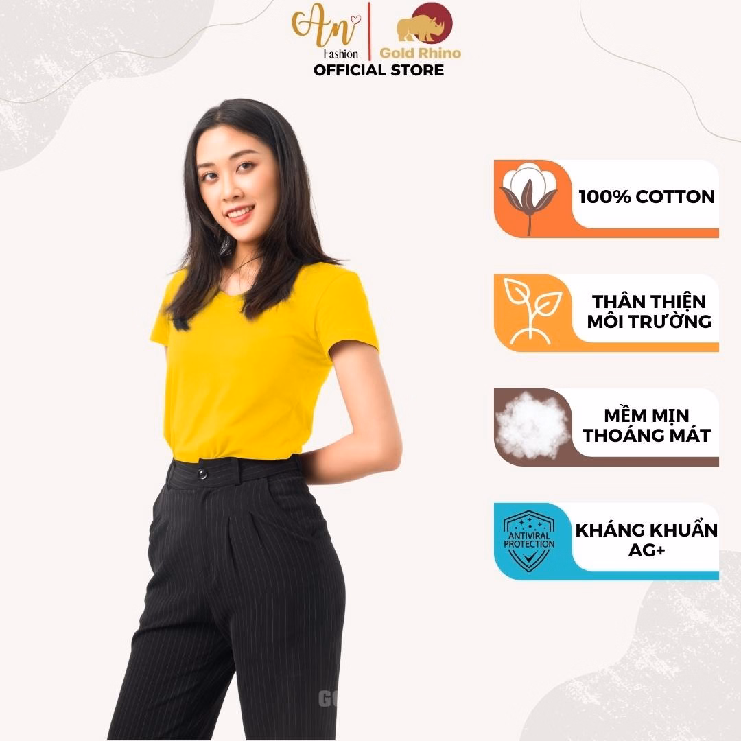 Áo Thun Nữ Cổ Tim Vàng 100% Cotton Cao Cấp - Gold Rhino