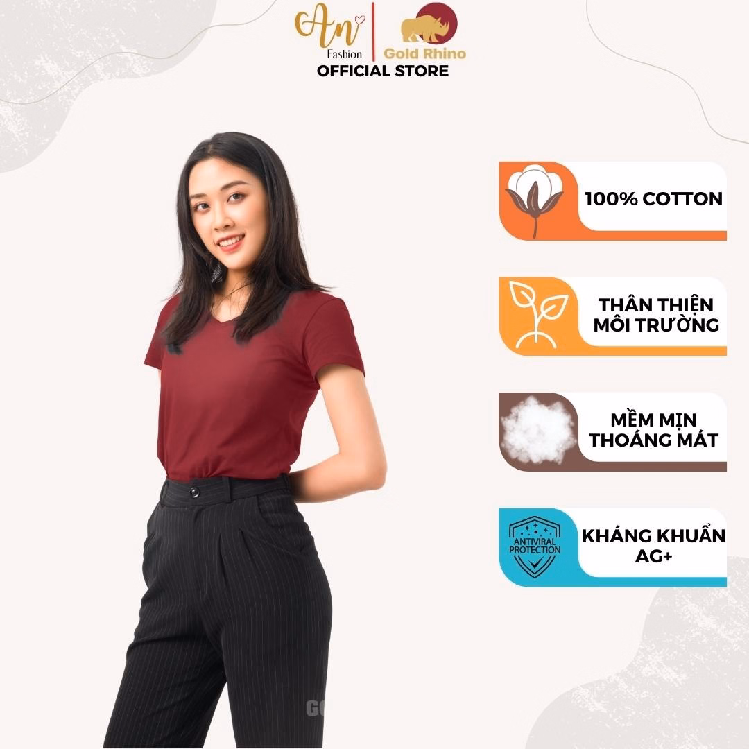 Áo Thun Nữ Cổ Tim Đô Jp 100% Cotton Cao Cấp - Gold Rhino