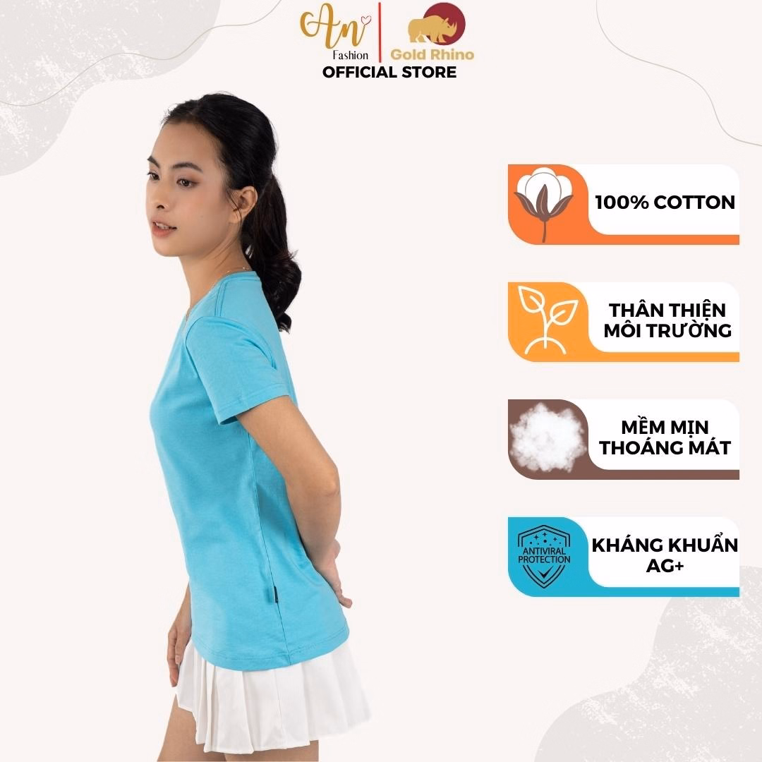 Áo Thun Nữ Cổ Tim Xanh Ngọc 100% Cotton Cao Cấp - Gold Rhino