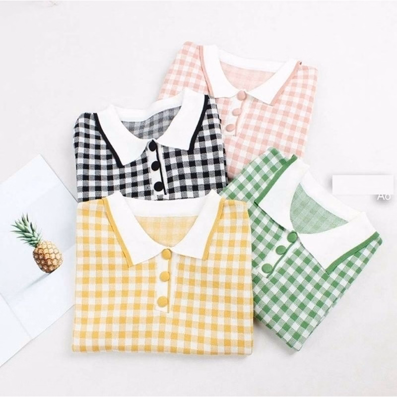 Áo Len Cộc Tay Cổ Bẻ Họa Tiết Kẻ Caro Phối Khuy Độc Đáo Sldca168 - Diepchi Fashion - Ảnh 7