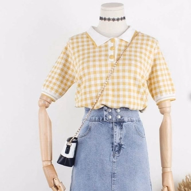 Áo Len Cộc Tay Cổ Bẻ Họa Tiết Kẻ Caro Phối Khuy Độc Đáo Sldca168 - Diepchi Fashion - Ảnh 9