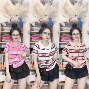 Áo Len Montoghi Cổ Bẻ Họa Tiết Kẻ Sọc Chữ Mm Siêu Xinh Sldca172 - Diepchi Fashion