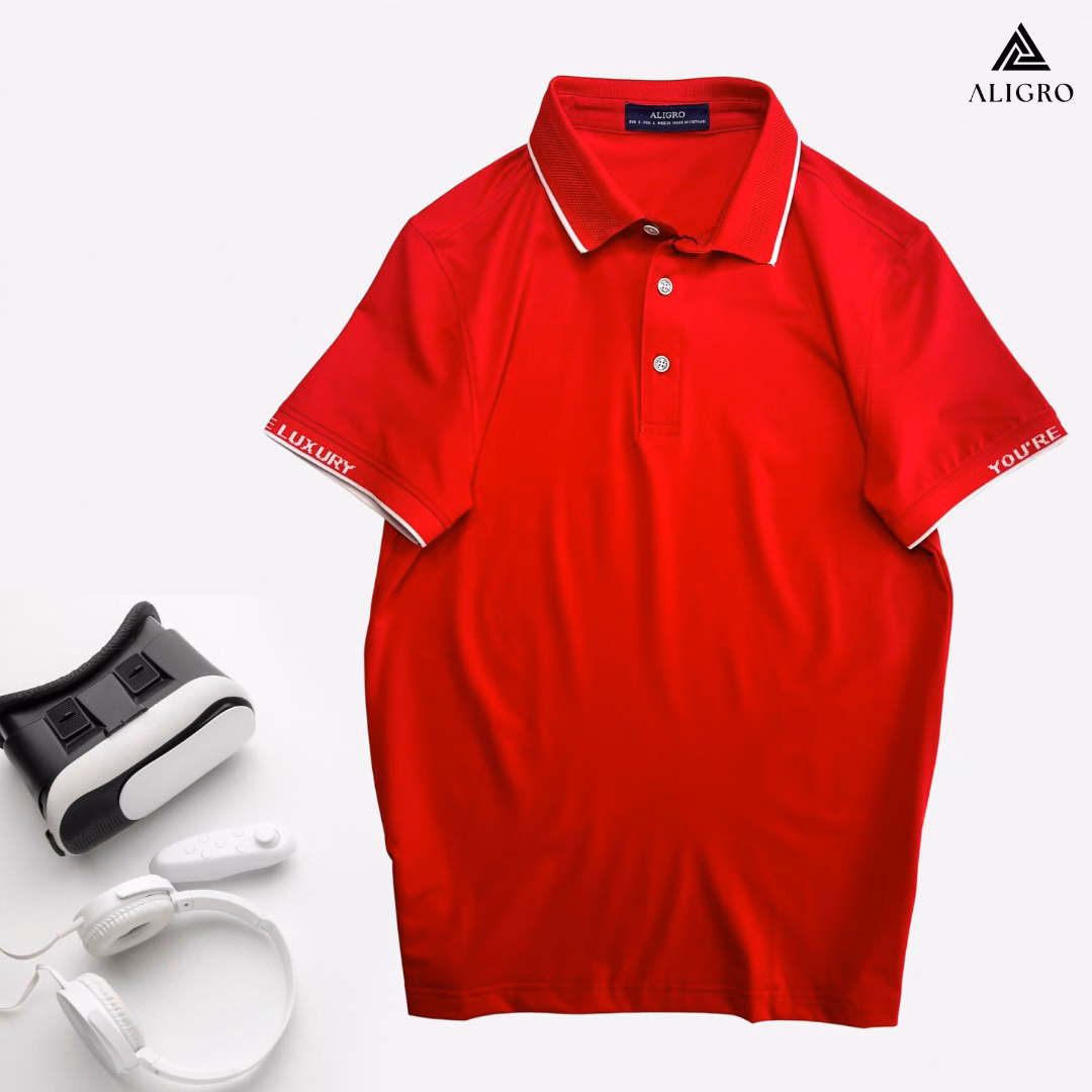 Áo Polo Golf Nam Ngắn Tay Chất Vải Coolmax Màu Đỏ Trơn Năng Động Algplo107 - Aligro - Ảnh 3