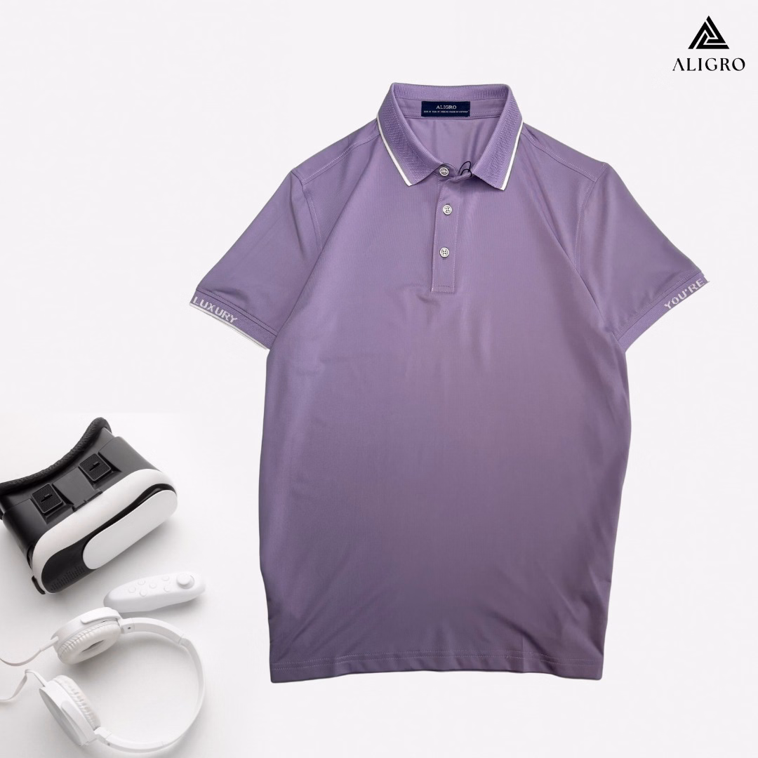 Áo Polo Golf Nam Ngắn Tay Chất Vải Coolmax Màu Tím Năng Động Algplo112- Aligro - Ảnh 2