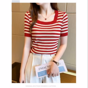 Áo Len Montoghi Cổ Vuông Họa Tiết Kẻ Ngang Mẫu Mới Sldca181 - Diepchi Fashion