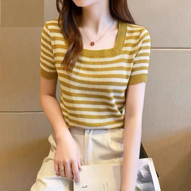 Áo Len Montoghi Cổ Vuông Họa Tiết Kẻ Ngang Mẫu Mới Sldca181 - Diepchi Fashion - Ảnh 4