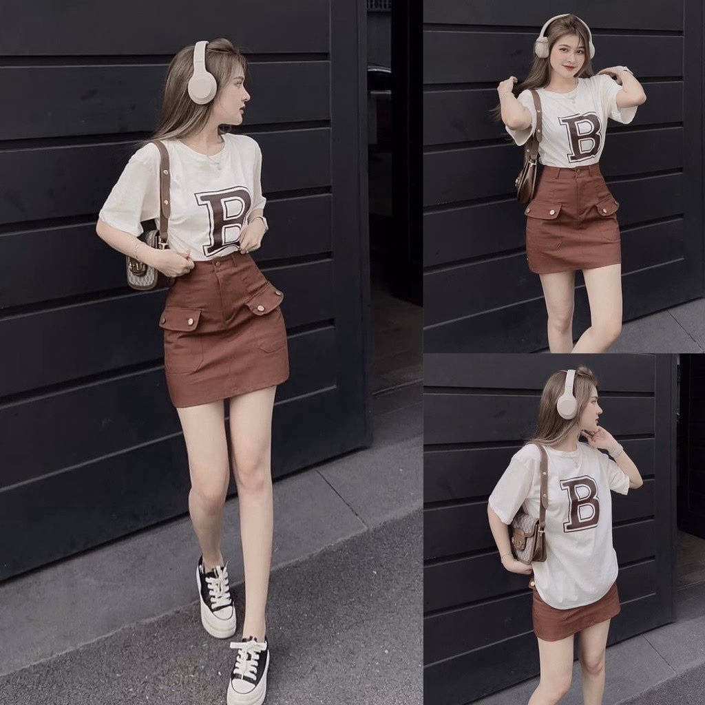 Set Bộ Đồ Nữ Thun Cotton Mix Chân Váy Chữ A Siêu Xinh Sa52 - Sam Store - Ảnh 2