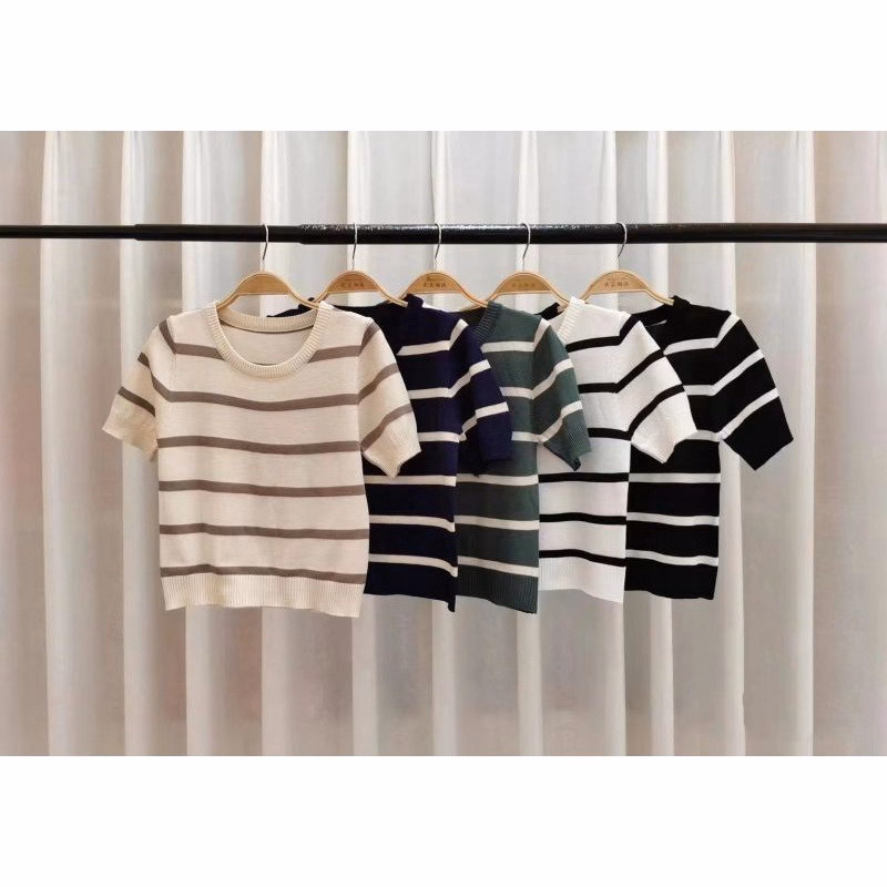 Áo Len Cộc Tay Cổ Tròn Dáng Croptop Họa Tiết Kẻ Nhiều Màu Slcxa184 - Chipxinhxk - Ảnh 9