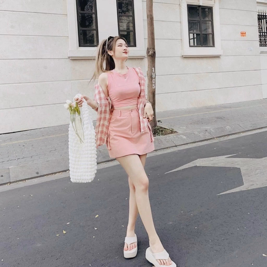 Set Đồ Bộ Nữ 3 Món Cùng Tông Mix Chân Váy Sa60 - Sam Store - Ảnh 4