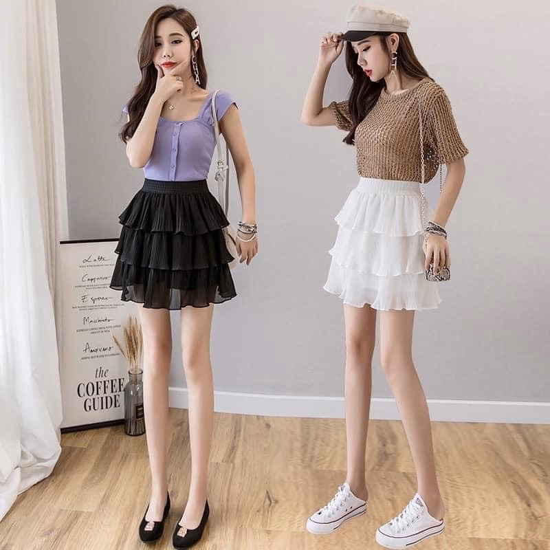Chân Váy Voan 3 Tầng Dập Ly Dáng Ngắn Cạp Chun Co Giãn 4 Chiều Sldcv10 - Diepchi Fashion