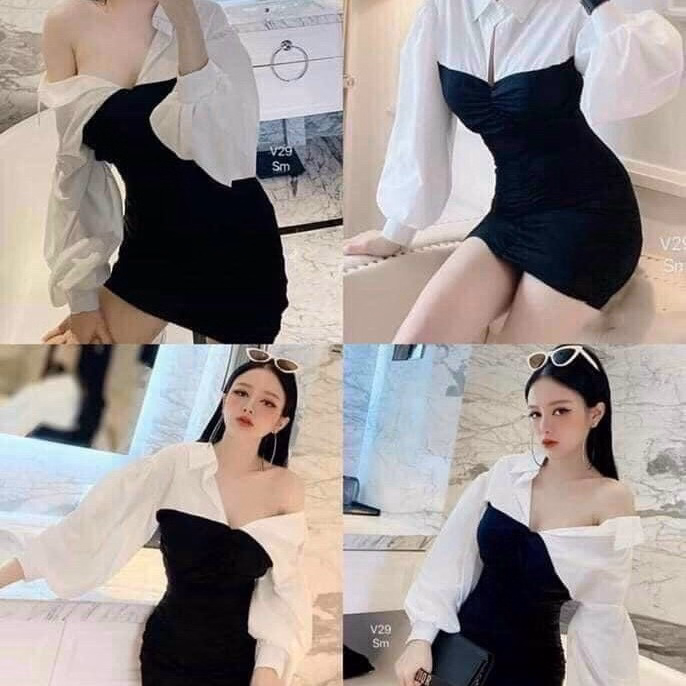Đầm Váy Nữ Ôm Body Cổ Sơ Mi Tay Voan Bt369 - Nana House - Ảnh 3