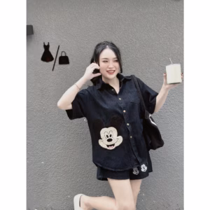 Set Bộ Nữ Áo Sơ Mi Quần Short Jean Mickey Sa63 - Sam Store