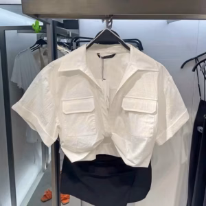 Áo Nữ Sơ Mi Croptop Trắng Xoắn Eo Tay Lỡ - Ausa House