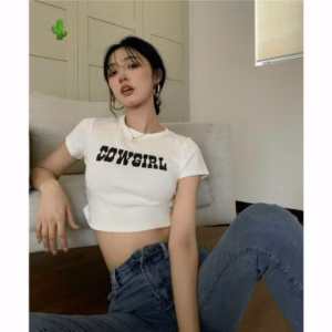 Áo Thun Nữ Croptop Cổ Tròn Tay Ngắn Cow Girl - Ausa House