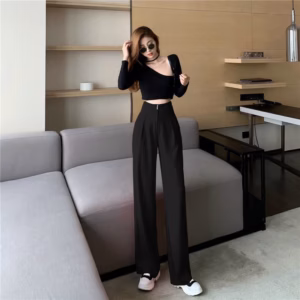 Quần Dài Nữ Ống Suông Cạp Cao Dây Kéo Zipper Ở Giữa - Ausa House