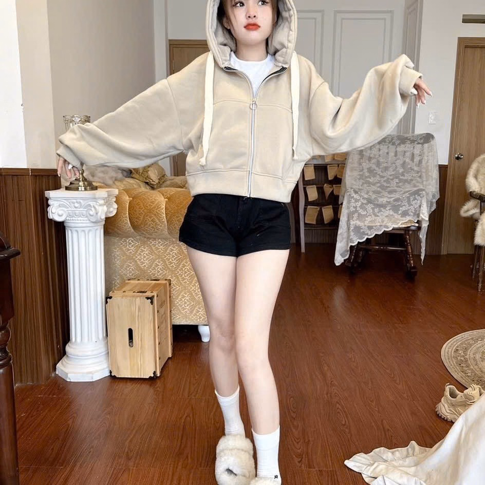 Áo Khoác Nỉ Lửng Trơn Phối Dây Bản To Siêu Đẹp Va12 - Phương Store - Ảnh 4