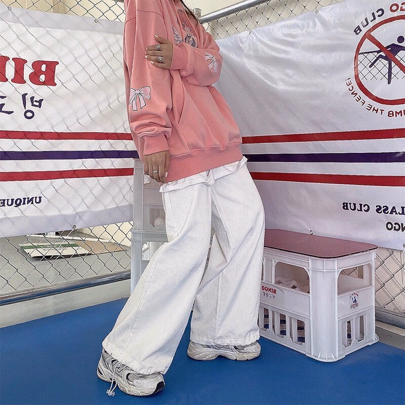 Quần Dài Nam Nữ Unisex Nhung Ống Rộng Có Dây Rút Gấu - Ảnh 5