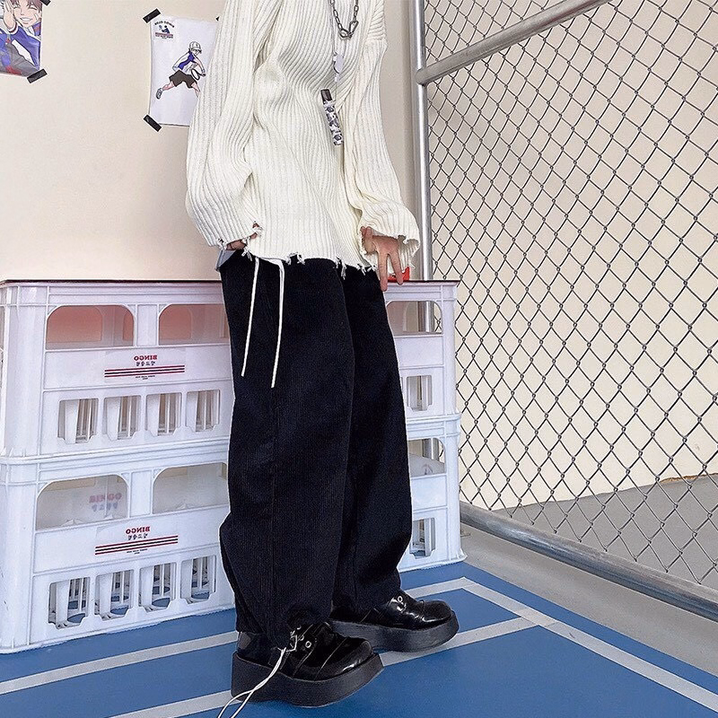 Quần Dài Nam Nữ Unisex Nhung Ống Rộng Có Dây Rút Gấu - Ảnh 6