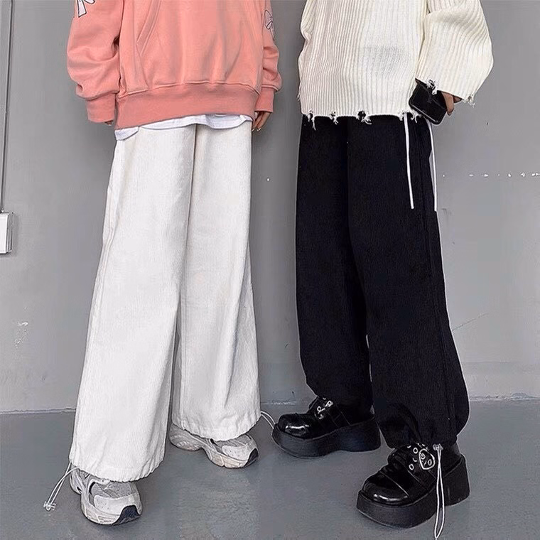 Quần Dài Nam Nữ Unisex Nhung Ống Rộng Có Dây Rút Gấu