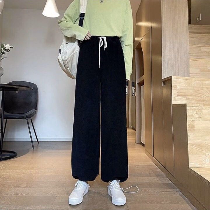 Quần Dài Nam Nữ Unisex Nhung Ống Rộng Có Dây Rút Gấu - Ảnh 8