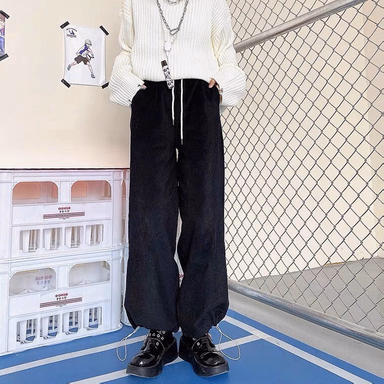 Quần Dài Nam Nữ Unisex Nhung Ống Rộng Có Dây Rút Gấu - Ảnh 10