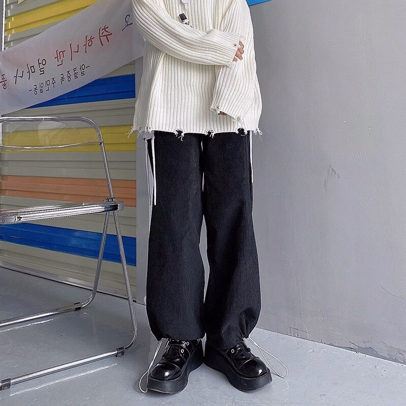 Quần Dài Nam Nữ Unisex Nhung Ống Rộng Có Dây Rút Gấu - Ảnh 7