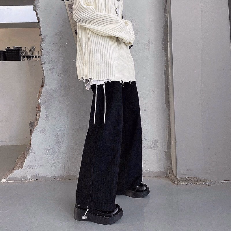 Quần Dài Nam Nữ Unisex Nhung Ống Rộng Có Dây Rút Gấu - Ảnh 12