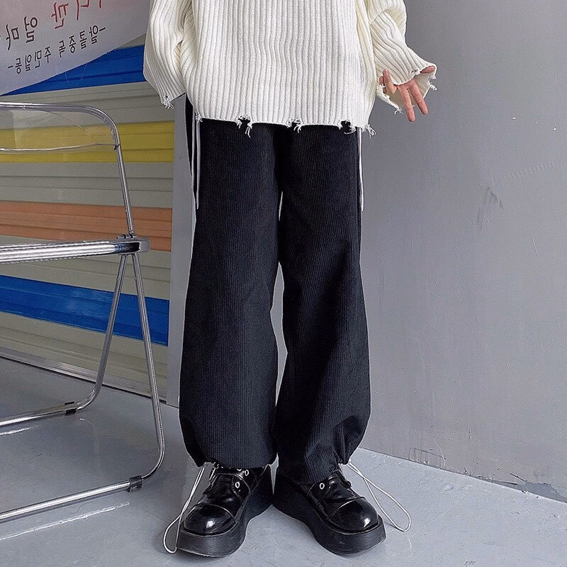 Quần Dài Nam Nữ Unisex Nhung Ống Rộng Có Dây Rút Gấu - Ảnh 17