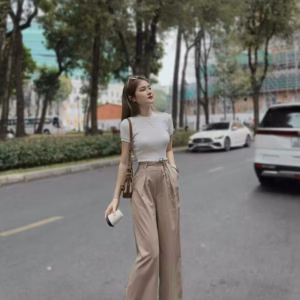 Set Bộ Đồ Nữ Áo Thun Gân Mix Quần Ống Rộng Bt507 - Nana House