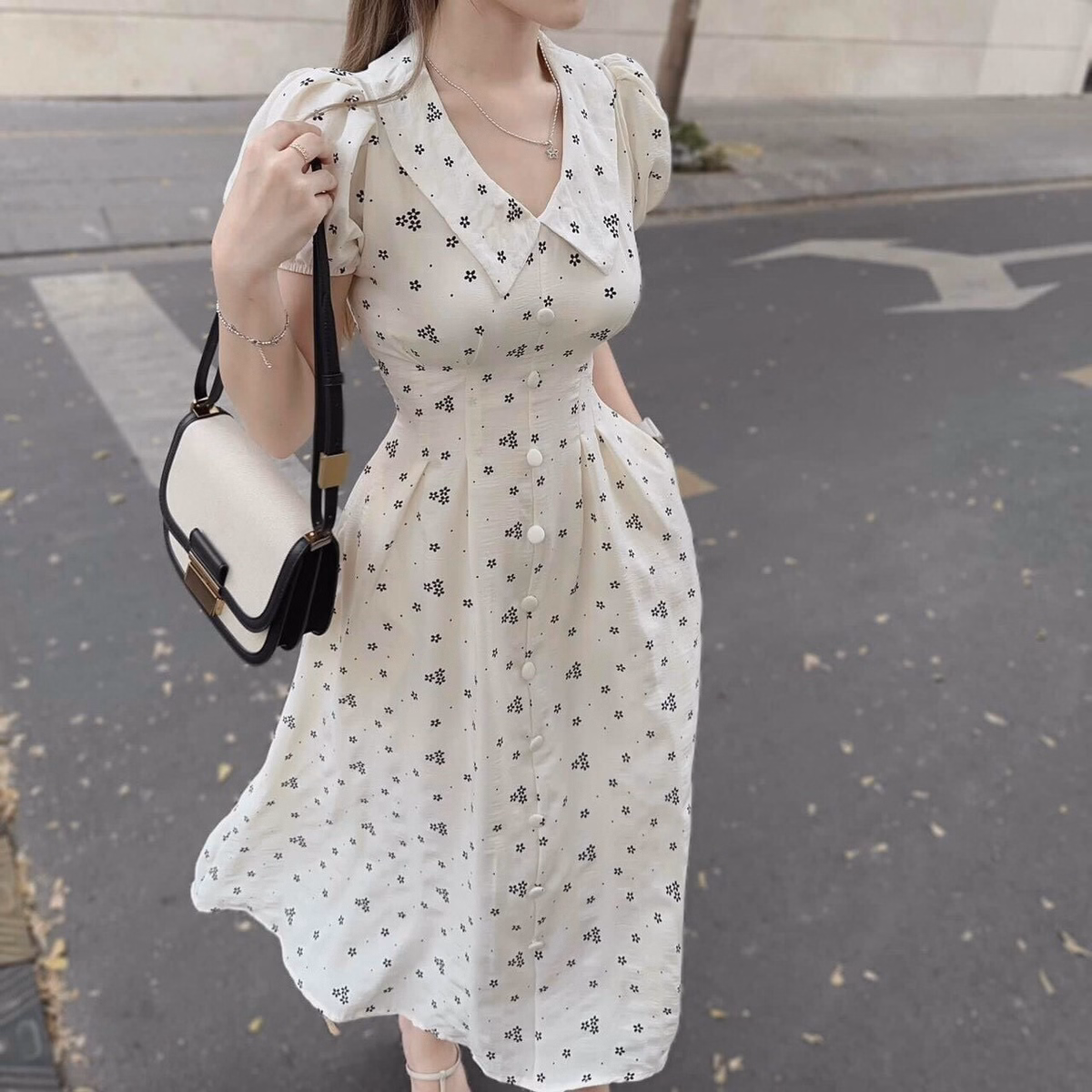 Đầm Váy Nữ Lụa Xốp Hoa Nút Bọc Q1- Sam Store - Ảnh 6