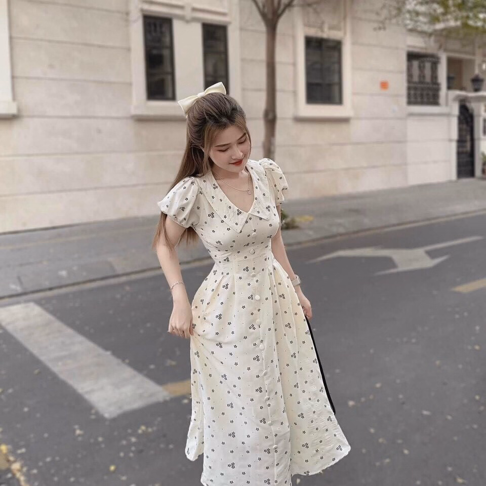 Đầm Váy Nữ Lụa Xốp Hoa Nút Bọc Q1- Sam Store - Ảnh 4