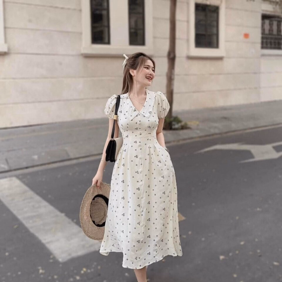 Đầm Váy Nữ Lụa Xốp Hoa Nút Bọc Q1- Sam Store - Ảnh 3