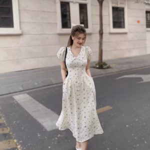 Đầm Váy Nữ Lụa Xốp Hoa Nút Bọc Q1- Sam Store