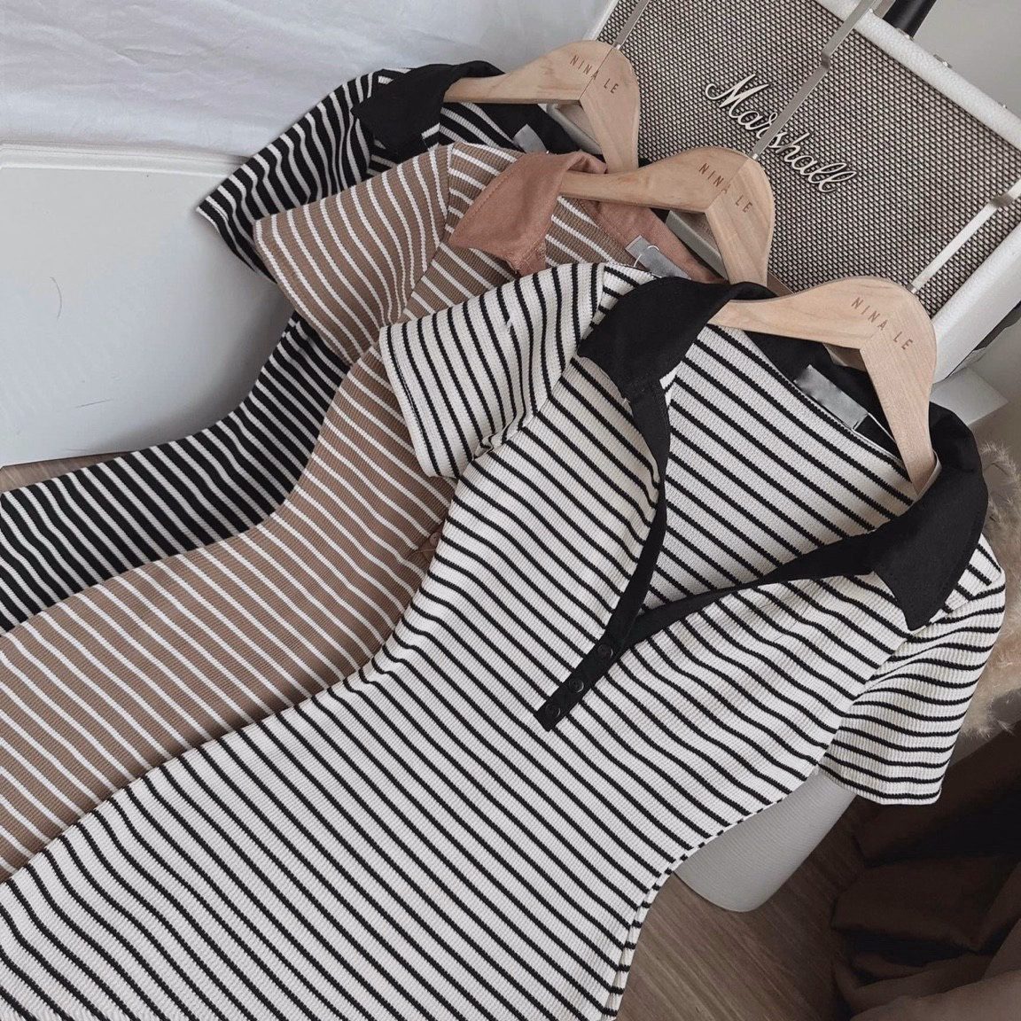 Đầm Nữ Ôm Body Cổ Polo Tay Ngắn Dáng Dài Chất Thun Gân Sọc Sa70 - Sam Store - Ảnh 11