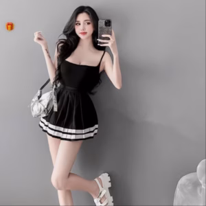 Set Đồ Nữ Chân Váy Xếp Ly Viền Phối Áo Ba Lỗ - Ausa House