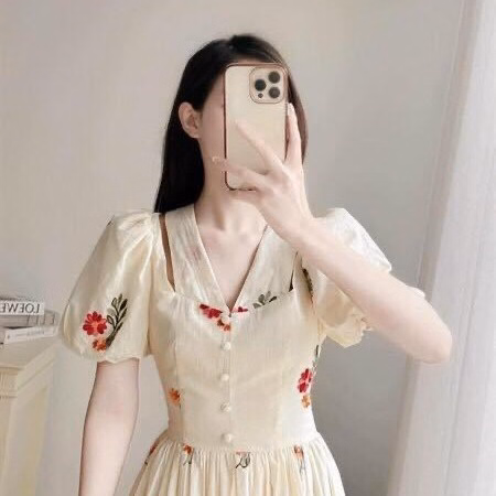 Đầm Váy Lụa Hoa Tay Phồng Cổ Tim Sa1070 - Sam Store - Ảnh 3