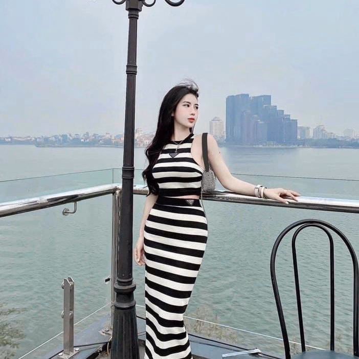 Set Đầm Váy Nữ Áo Croptop Mix Chân Váy Dài Bt712 - Nana House - Ảnh 3