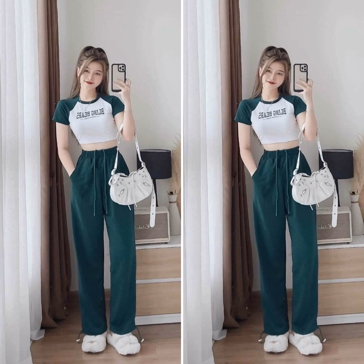 Set Bộ Đồ Nữ Thun Áo Crotop Mix Quần Ống Rộng Sa74 - Sam Store - Ảnh 3