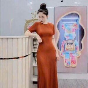 Đầm Ôm Body Tay Ngắn Dáng Dài Xòe Chất Thun Gân Sa76 - Sam Store