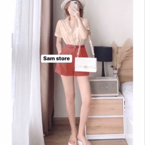 Set Áo Sơ Mi Lụa,Quần Short Cotton Q3- Sam Store