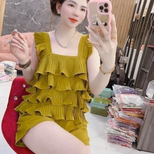 Set Bộ Đồ Nữ Áo Cổ Vuông Tầng Bèo Sa76 - Sam Store