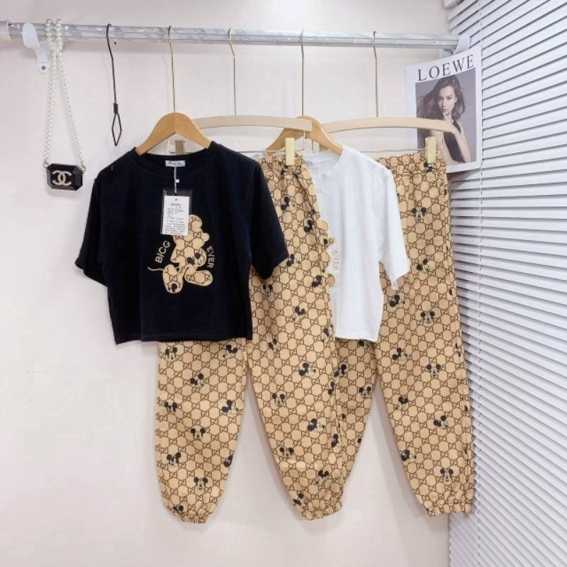 Set Bộ Đồ Thun Nữ Áo Crotop Mix Quần Dài Bo Chun Hoa Tiết Chuột Mickey Bt207 - Nana House - Ảnh 8