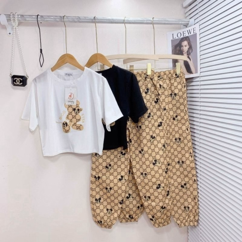 Set Bộ Đồ Thun Nữ Áo Crotop Mix Quần Dài Bo Chun Hoa Tiết Chuột Mickey Sa76 - Sam Store - Ảnh 5