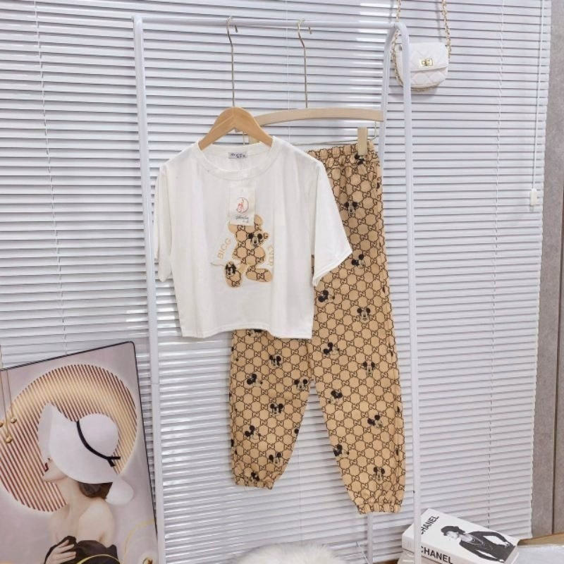 Set Bộ Đồ Thun Nữ Áo Crotop Mix Quần Dài Bo Chun Hoa Tiết Chuột Mickey Sa76 - Sam Store - Ảnh 6