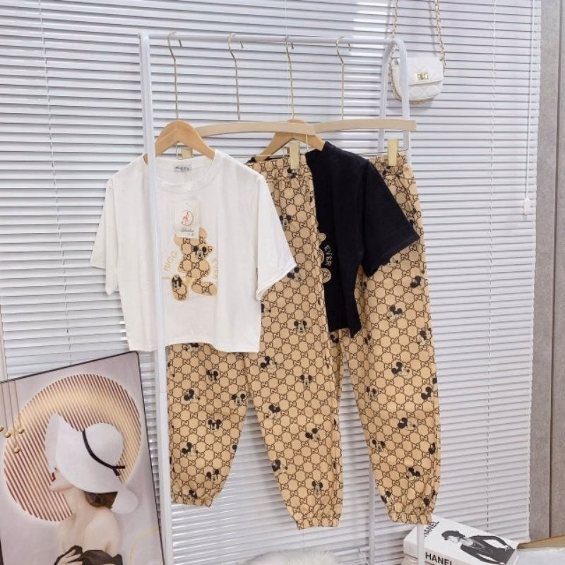 Set Bộ Đồ Thun Nữ Áo Crotop Mix Quần Dài Bo Chun Hoa Tiết Chuột Mickey Sa76 - Sam Store - Ảnh 8