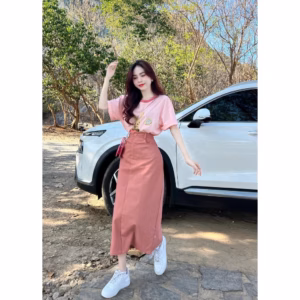 Set Bộ Đồ Nữ Áo Thun Mix Chân Váy Form Dài Siêu Sinh Sa86 - Sam Store