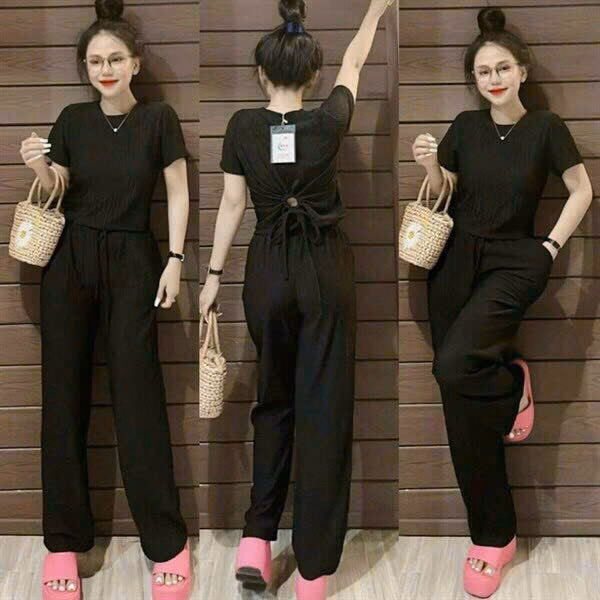 Set Bộ Đồ Nữ Tay Ngắn Áo Rút Dây Phía Sau Kèm Quần Ống Rộng Bt008 - Nana House - Ảnh 3