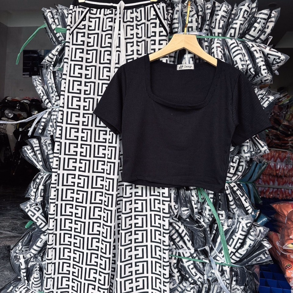 Set Bộ Đồ Nữ Thun In 3D Áo Crotop Phối Quần Dài Chất Gân Sa82 - Sam Store - Ảnh 5