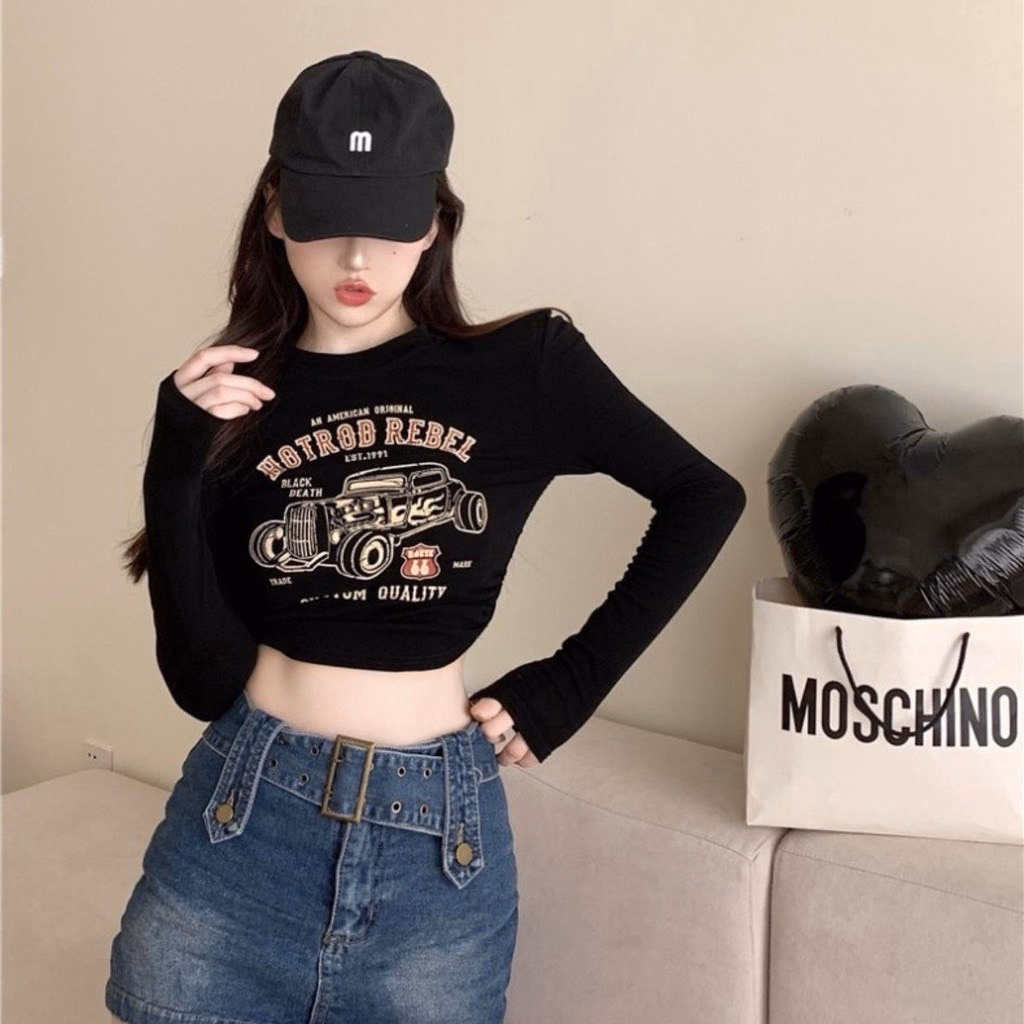 Áo Croptop Ôm Body Nữ Hotrod Rebel Tay Dài Cổ Tròn Sa90 - Sam Store - Ảnh 11